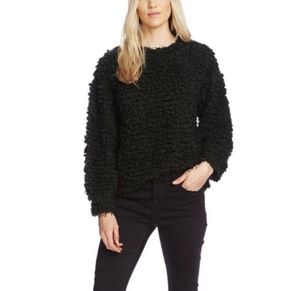 VINCE CAMUTO Women's Popcorn Knit Fuzzy Sweater Navy Blue/Black Size Small NWT